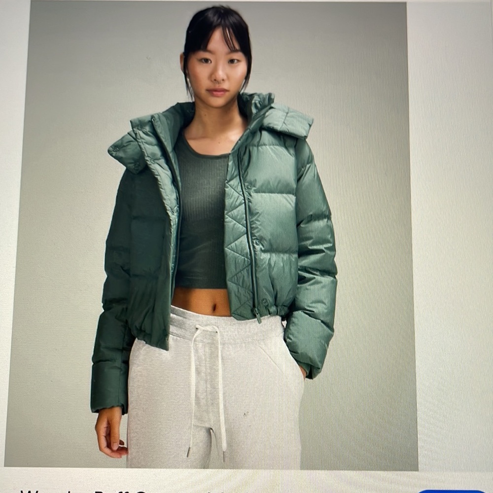 Lululemon Women’s Wunder Puff 600 full down jacket Crooped Forest Green 6